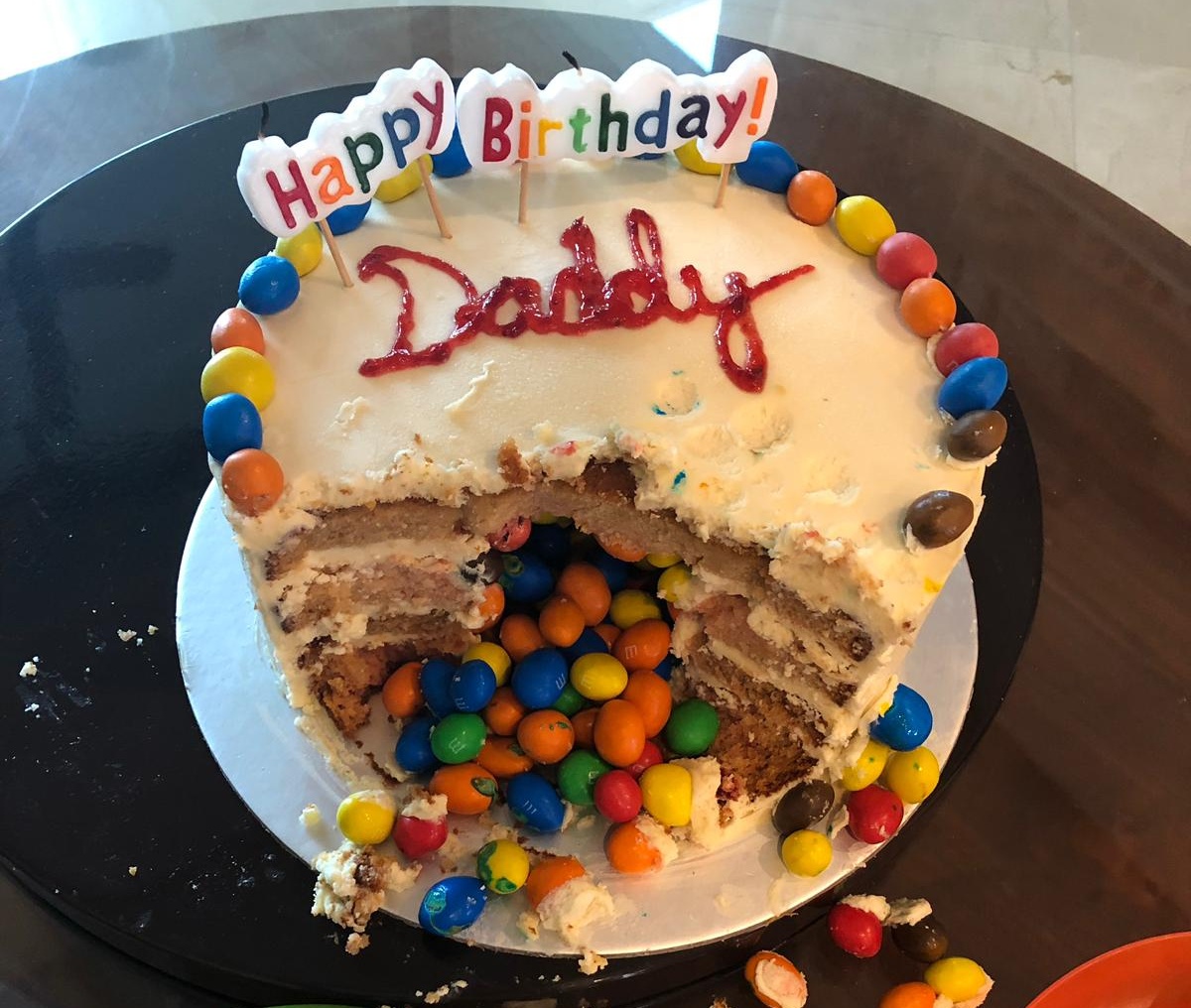 Buttercream Iced 8 inch Cake covered with M&M's