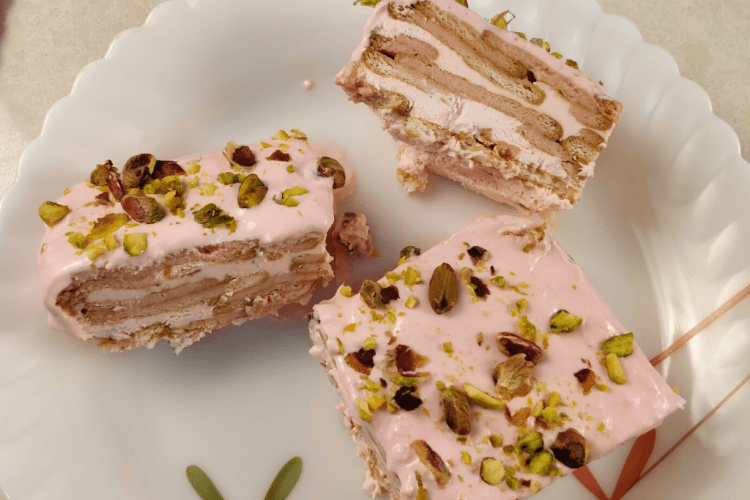 eggless rose and pistachio dessert