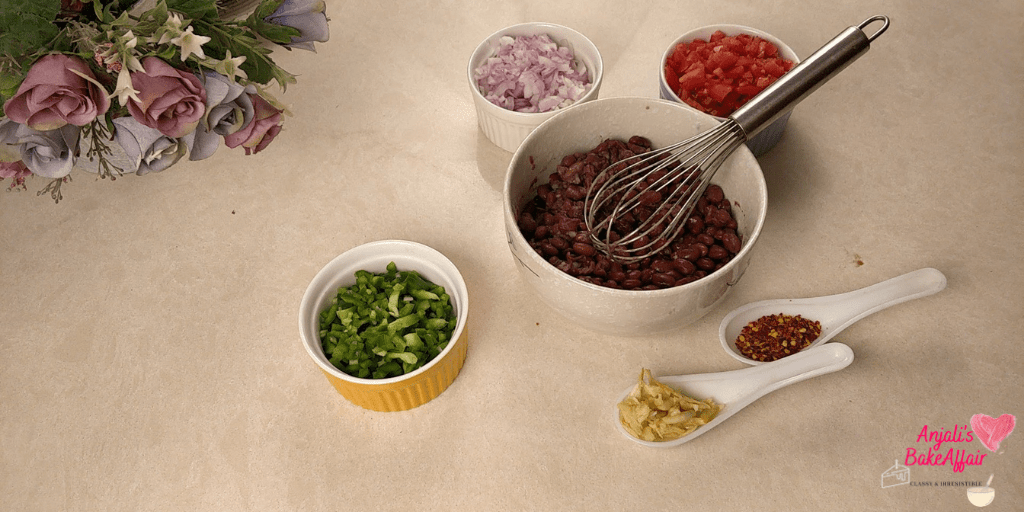 chopped vegetables and kidney beans